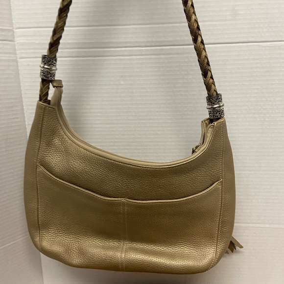 Brighton Soft Gold Leather Hobo With Braided Shoulder Strap